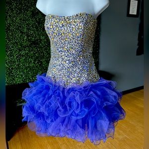Sherri Hill Royal blue and beaded bodice short cocktail / prom dress.